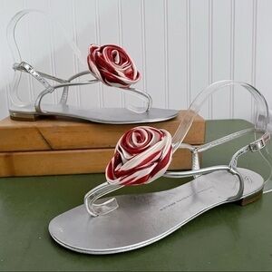 Giuseppe Zanotti Metallic Silver Sandals w Flowered Vamp